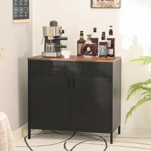 Black Metal Storage Cabinet with Adjustable Shelf, especially suitable for Home Use.