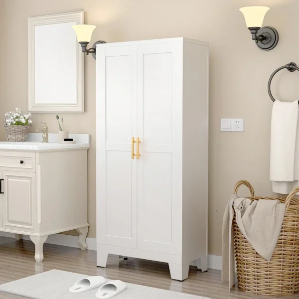 White Metal 2-Door Wardrobe for Bathroom and Kitchen Storage