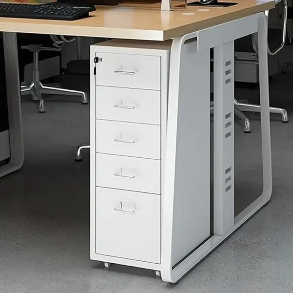 White 5-Drawer Mobile Pedestal Cabinet under Desk