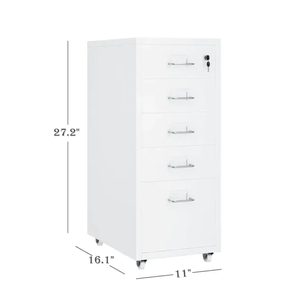 White 5-Drawer Mobile Pedestal Cabinet Front View