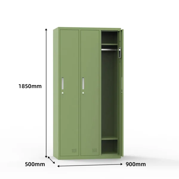 Green Steel Locker with Dimensions Marked for Size Reference