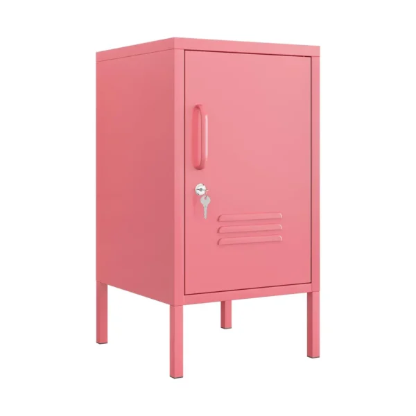 Side view of mini pink metal locker