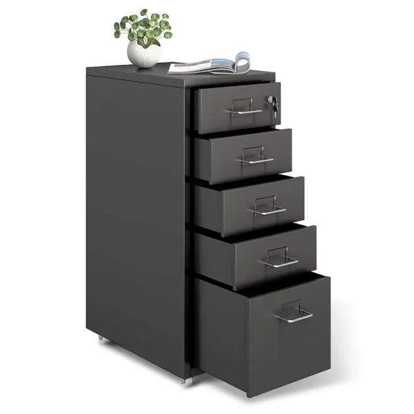 5-Drawer Black Mobile Pedestal Cabinet Stackable View