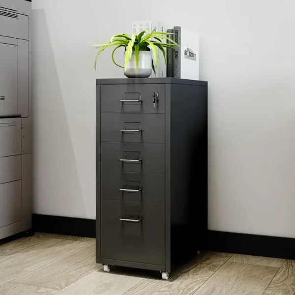 Black 5-Drawer Mobile Pedestal Cabinet for Office Storage
