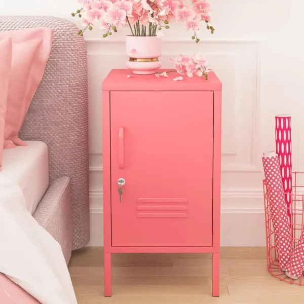 Mini Pink Bedside Metal Locker