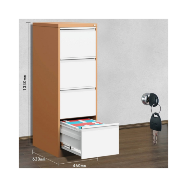 Brown and white multi-drawer file cabinet with open and closed drawers, ideal for office storage