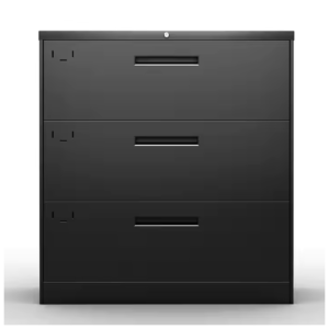 Black 3-drawer filing cabinet with lock