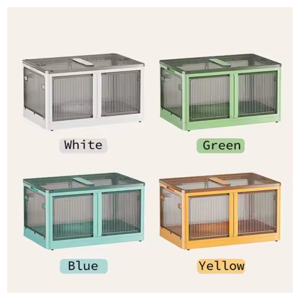 Foldable corner storage cabinet available in white, green, blue, and yellow colors