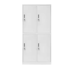 White metal locker with four compartments and locks