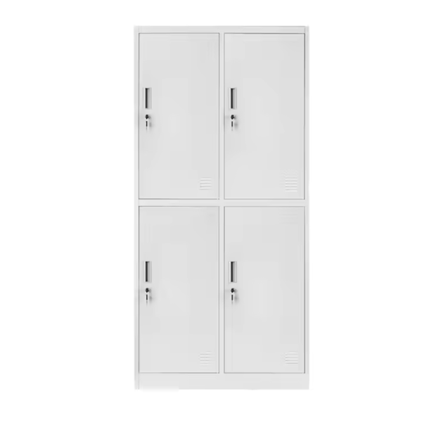 White metal locker with four compartments and locks