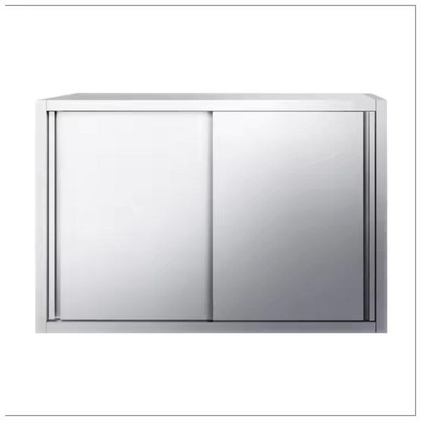 Silver sliding door cabinet with a minimalist design